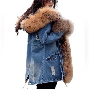 Aofur ASA Fashion Group Women's Long Hooded Parka Faux Fur Collar Jacket